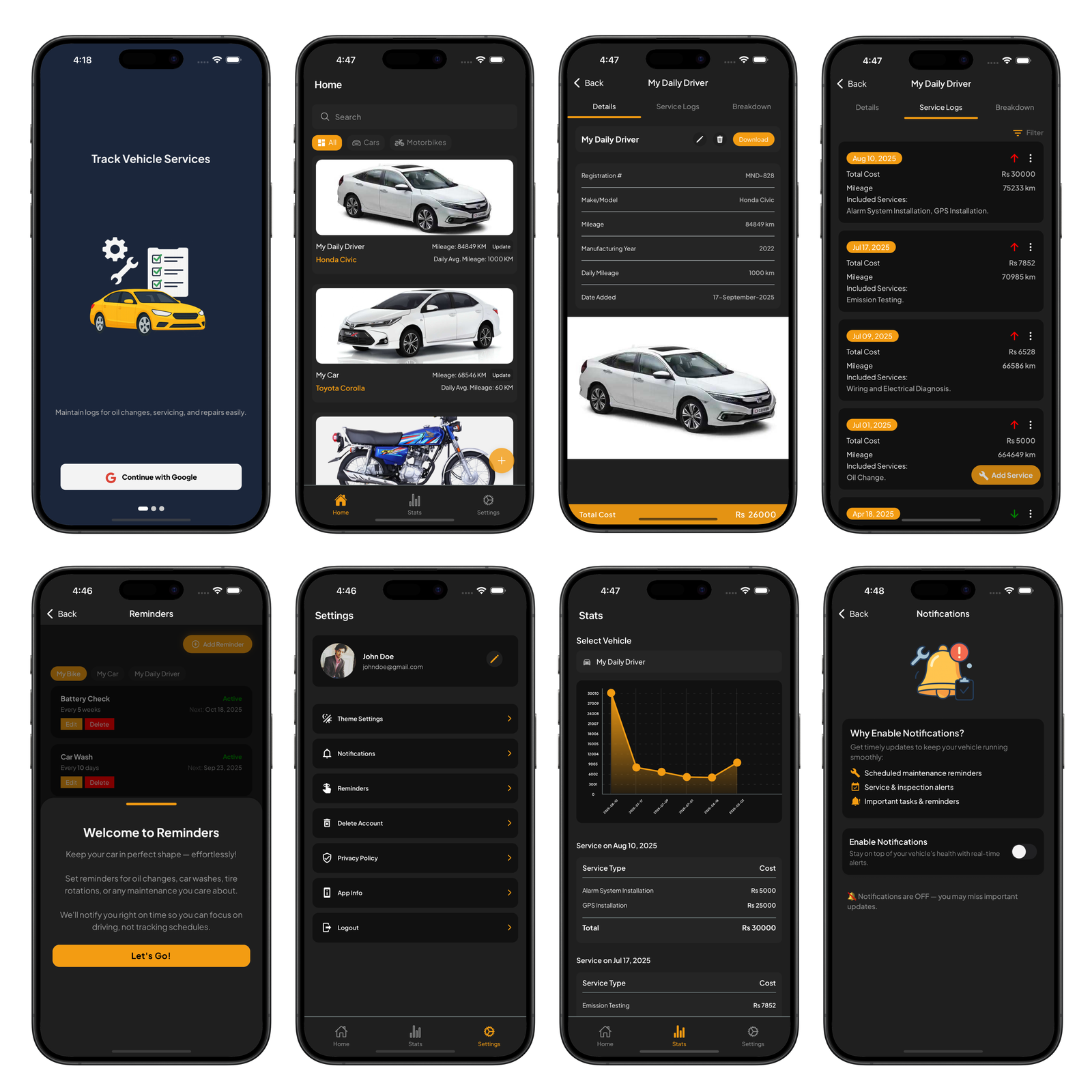 Car Maintenance interface